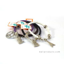 Fake Leather Bracelet With Metal Bead And Charm In White, Black, Brown, Purple