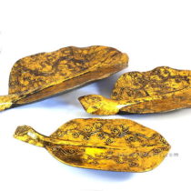 Set 3 Wooden Tray Gold Banana Leaves Motif