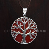 Pendant Bulat Motif Pohon Merah