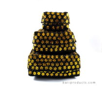 Set Of 3 Bamboo Box Black With Golden Star Beads