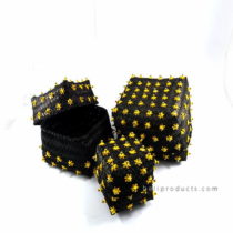 Set 3 Bamboo Box Black Golden Star Beads