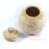 Lombok Rattan Round Container With Lid White Washed