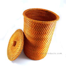 Lombok Rattan Round Waste Bin With Lid Yellow Bb