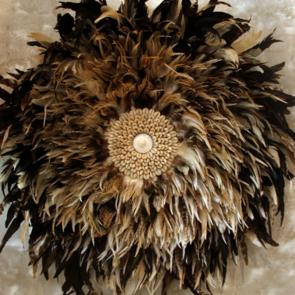 Light Brown Hanging Feather Deco with Coffee Sea Shell