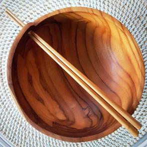 Natural Teak Noodle Bowls With Chop Sticks