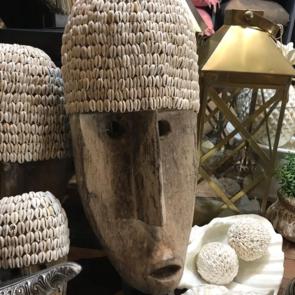 Antique Tribal Wooden Face Decor with Shell