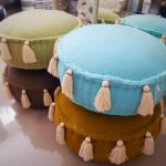 Small Round Multi-Color Pouffs With Tassels